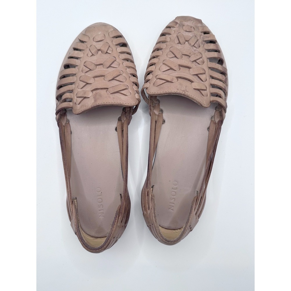 Nisolo Huarache Sandals Tan Brandy Leather Woven Slip On Flat Loafers Womens